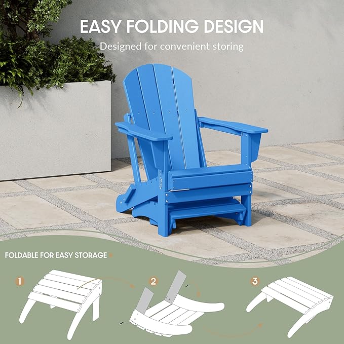 WestinTrends Outdoor Ottoman, Patio Adirondack Ottoman Foot Rest, All Weather Poly Lumber Folding Foot Stool for Adirondack Chair, Widely Used for Outside Porch Pool Lawn Backyard, Pacific Blue-Ruum Studio Home