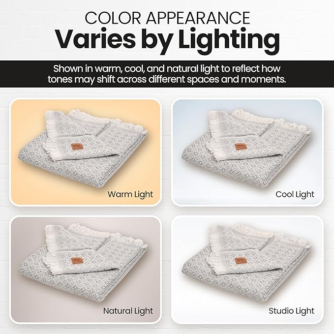 Gold Case Throw Blanket for Couch – 100% Recycled Turkish Cotton Blankets & Throws – Elegant Decorative Throw Blankets for Living Room Sofa – Woven Throws for Couch – Retro Grey – 50x60-Ruum Studio Home