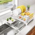 Dish Drying Rack - Extendable Dish Rack, Large Sink Drying Dish Drainer for Kitchen Counter, Stainless Steel Dish Strainer with Utensil Holder (White)-Ruum Studio Home