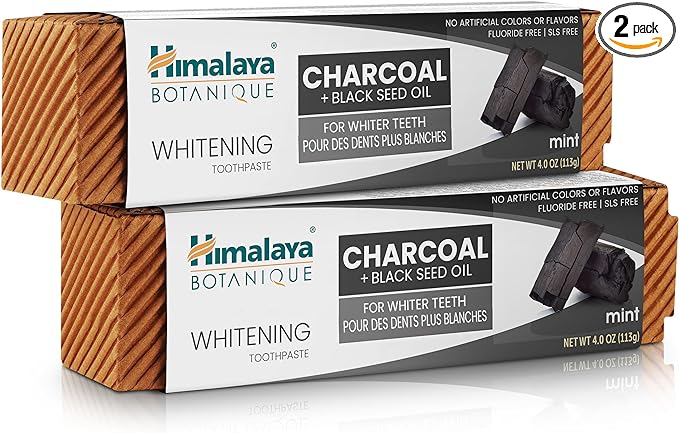 Himalaya Botanique Whitening Antiplaque Toothpaste with Charcoal + Black Seed Oil, Fluoride Free, for Whiter Teeth, 4 oz, 2 Pack…-Ruum Studio Home