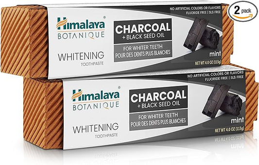 Himalaya Botanique Whitening Antiplaque Toothpaste with Charcoal + Black Seed Oil, Fluoride Free, for Whiter Teeth, 4 oz, 2 Pack…-Ruum Studio Home
