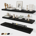Fun Memories 32 Inch Floating Shelves Wall Shelf Set of 3, Black Bathroom Shelves 32 Inch, Farmhouse Home Decor Living Room, Kitchen Black Shelves for Wall, 32 x 6.7 x 1.4 Inch-Ruum Studio Home