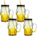 Halloween Cups Set of 4 - Yellow Skull Glass Drinking Jar with Lids and Straws - Halloween Decor, Drinking Glasses 16 oz-Ruum Studio Home