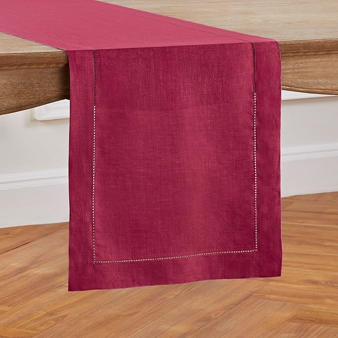 Solino Home Linen Beet Table Runner 72 Inches Long - 100% Pure Linen Hemstitch Table Runner 14 x 72 Inch for Dresser, Dining, Fall, Autumn, Halloween, Thanksgiving - Classic Hemstitch-Ruum Studio Home