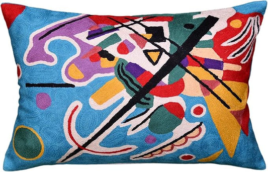 Lumbar Kandinsky Blue Abstract Pillow Cover Modern Throw Pillowcase Chair Cushion Contemporary Pillowsham Farmhouse Couch Hand Embroidered Wool Size 14x20-Ruum Studio Home