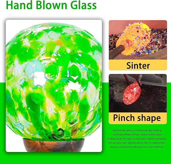 Garden Solar Lights, Decorative LED Honeycomb Glass Ball Garden Stake, Glass and Metal Outdoor Decoration, 4 x 31 Inch (Green)-Ruum Studio Home