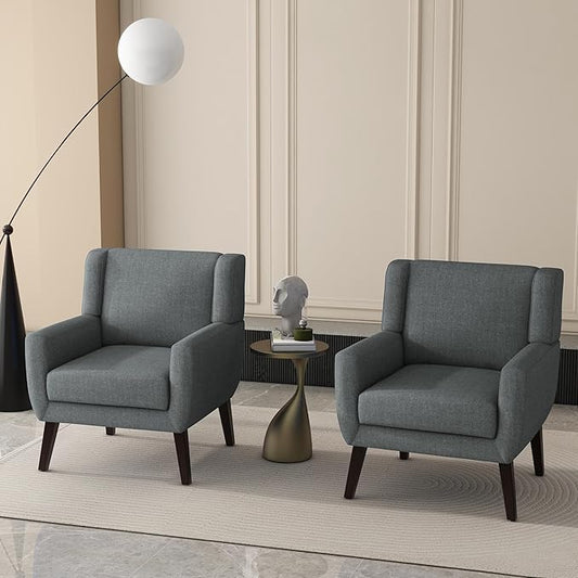 UIXE Accent Chairs Set of 2, Fabric Upholstered Armchair for Living Room, Comfy Arm Chair Single Sofa Bedroom Side Reading Seat - Flax Gray-Ruum Studio Home