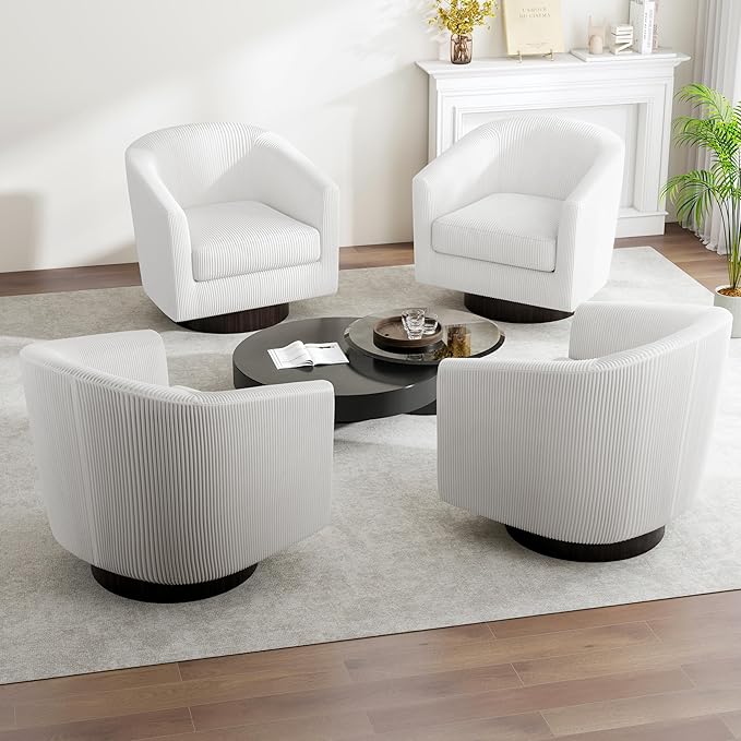 Swivel Barrel Accent Chair, Modern Round Corduroy Fabric Arm Chair for Living Room, Bedroom, Comfy Club Reading Chairs for Adults (Corduroy Beige, Set of 2)-Ruum Studio Home