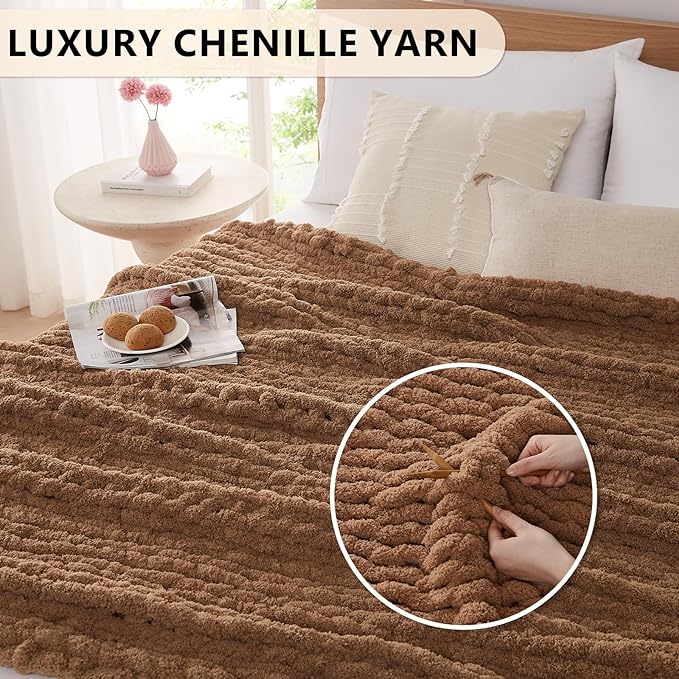 L'AGRATY Chunky Knit Blanket - Soft Chenille Yarn Throw - 60x80: Handmade Thick Cable Knit Crochet Blanket for Couch, Sofa, Bed & Home Decor-Ruum Studio Home