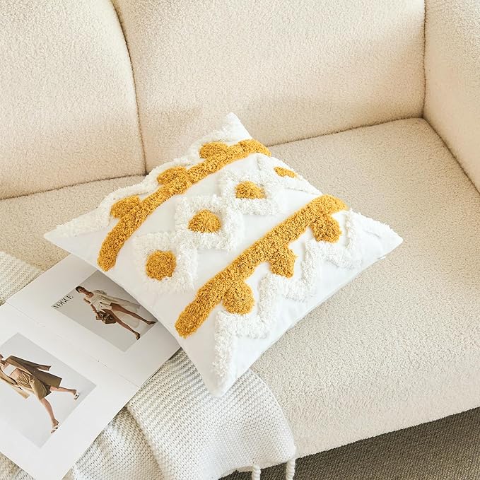 HOdo Home 18x18 Throw Pillow Covers, 2PCS Tufted Boho Jacquard Pillow Covers,Farmhouse Decorative Pillow Cover,Pillow Cases for Couch Sofa Bed Stylish Decor, Simple Textured Cushion Sham-Ruum Studio Home
