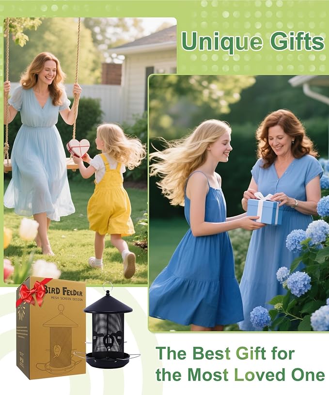 Large Bird Feeders for Outside: 12.6inch Metal for Outdoors Hanging with Black for Garden Yard Outside Decor Cardinal Finch -Ruum Studio Home