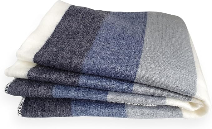 LATITUDE ZERO Alpaca Wool Throw Blanket | Warm, Ultra-Soft, Breathable, Non-Itchy Blanket-Throw | Hypoallergenic and Beautiful Fabric (Blue)-Ruum Studio Home