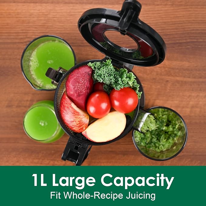 Cold Press Juicer Machines Slow Masticating Juicer Machines with 1.1 L Large Feed Chute Fit Whole Fruits and Vegetables Easy Clean Self Feeding,High Juice Yield,BPA Free (Ink-black)-Ruum Studio Home