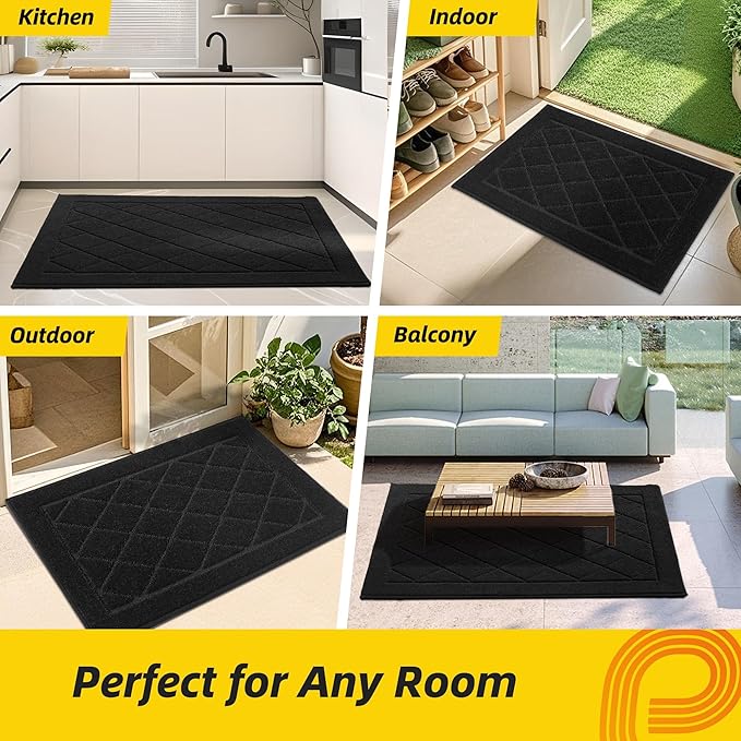 JSEI Dirt Trapper Door Mat 36"x60", Non-Slip Washable Entryway Mats, Dog Door Mat, Stain Resistant and Absorbent Floor Mats, Low Profile Welcome Mat for Front Back Door, Black-Ruum Studio Home