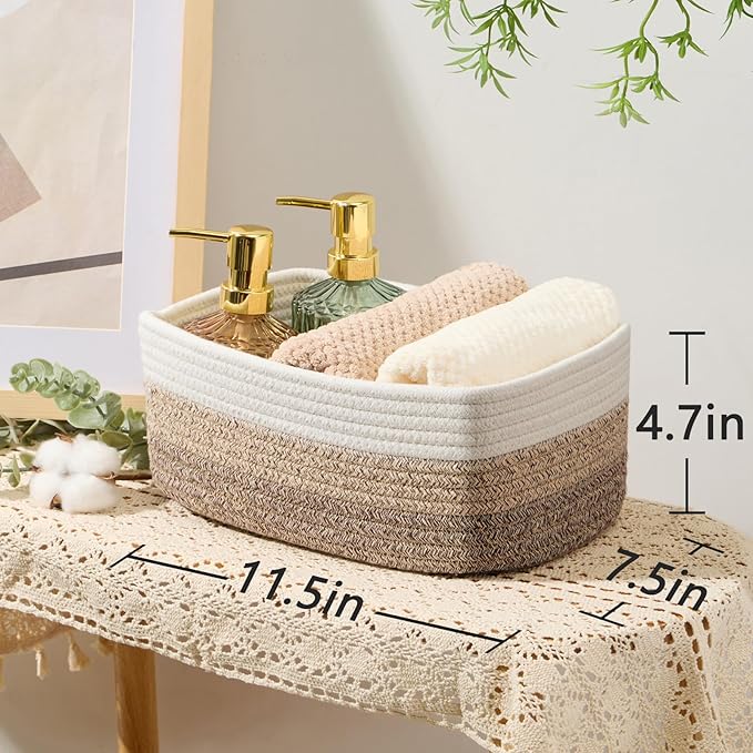 Small Storage Baskets for Organizing | Closet Organizer Bins | Shelf Toy Basket | Woven Rope Baskets | Cube Decorative Box | Shallow Basket |11.5x7.5x4.7”| 3 Packs Gradient Brown-Ruum Studio Home