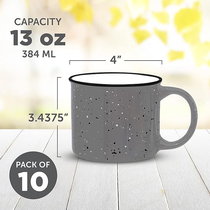 DISCOUNT PROMOS Ceramic Campfire Coffee Mugs 13 oz. Set of 10, Bulk Pack - Perfect for Tea, Espresso, Cappuccino, Hot Cocoa - Grey-Ruum Studio Home