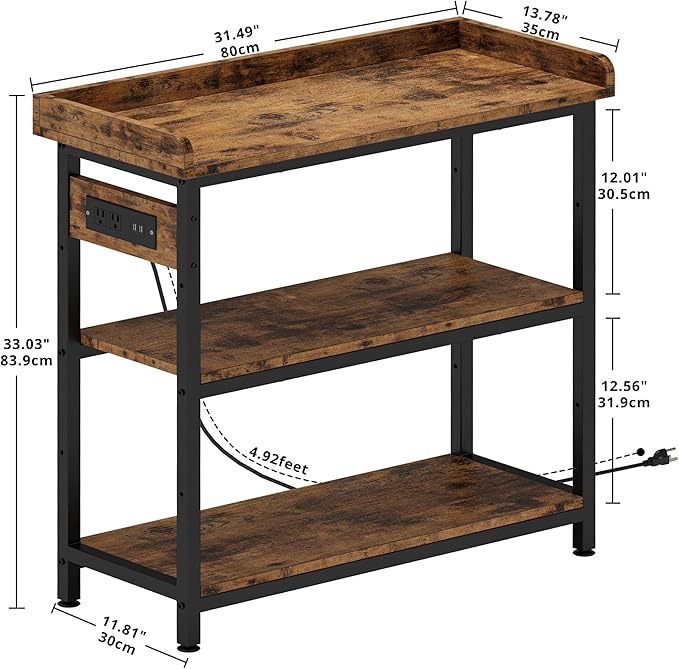 IRONCK Console Table, Sofa Table with Power Outlet, Farmhouse Hallway Table for Entryway, Living Room, Height Adjustable, Easy Assembly, Rustic Brown,32"-Ruum Studio Home