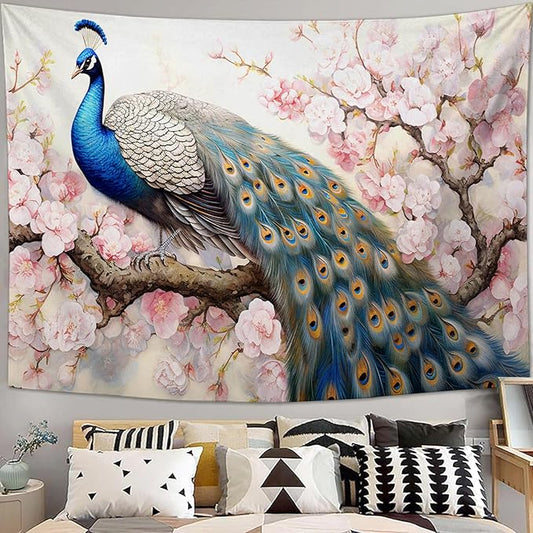 Peacock Tapestry Peacock Tapestries Fabric Wall Hanging Aesthetic Space Garden Indoor Outdoor Wall Art Tablecloth Bedspread Decoration for Bedroom Dormitory Living Room Home Decor 60"x90"-Ruum Studio Home