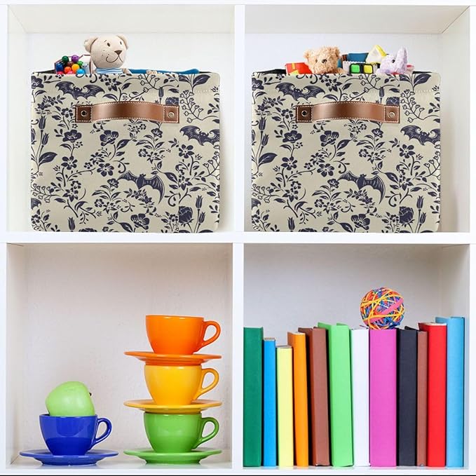 Storage Basket Bin Goth Bats Organizer Collapsible Shelf Basket Cube with Handle for Nursery Bedroom Bathroom-Ruum Studio Home
