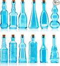 Small Blue Vintage Glass Bottles with Corks, Mini Vases, Decorative, Potion, Assorted Design Set of 12 pcs, 4.6 Inch Tall (11.43cm), 1.4 Inch Wide (3.56cm)-Ruum Studio Home