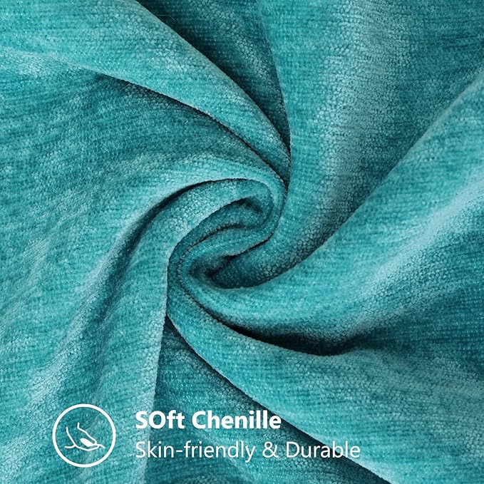 decorUhome Chenille Soft Throw Pillow Covers 22x22 Set of 2, Farmhouse Velvet Neutral Decorative Euro Pillow Covers with Stitched Edge for Couch Sofa Bed Home Decor, Turquoise-Ruum Studio Home