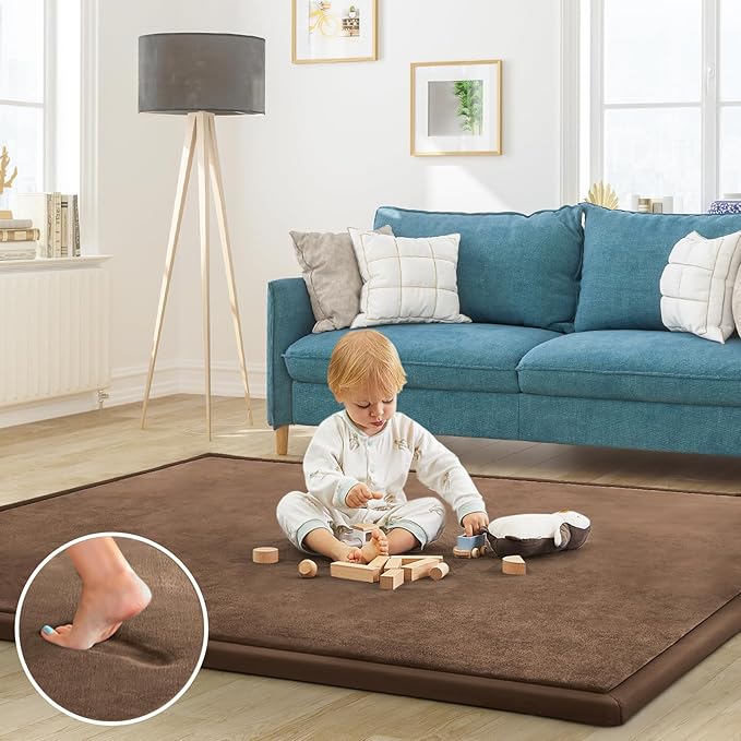 Baby Play Mat for Floor Tummy Time Nursery Rug Muscle Area Rug Playroom Rug Tatami 50 * 50" Memory Foam 1.3" Thick Crawling Mat For Babies,Toddlers, Infants, Kids,Floor Mat,Coffee-Ruum Studio Home