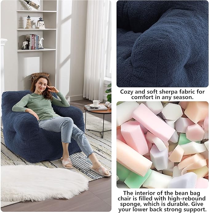 Recaceik Bean Bag Chairs, Tufted Soft Stuffed Bean Bag Chair with Filler, Fluffy Lazy Sofa, Imperial Lounger Giant Bean Bag Chair for Bedroom, Living Room, Blue, Large-Ruum Studio Home