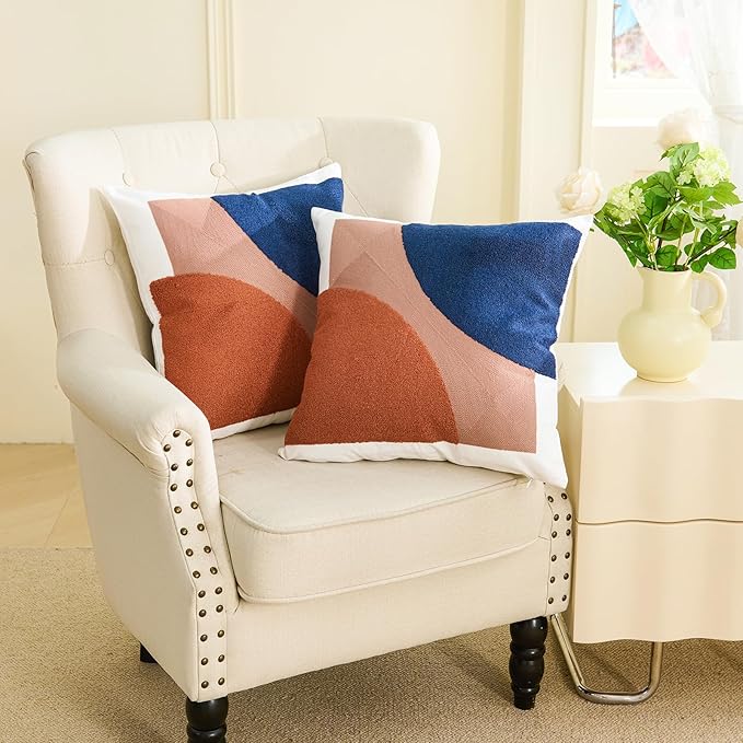 HOdo Home 2PCS 18x18 Inch Pillow Covers-Throw Pillow Cover,Tufted Boho Jacquard Pillow Covers,Farmhouse Decorative Pillow Cover,Pillow Cases for Couch,Sofa,Bed,Chair,Living Room,Home Decor-Ruum Studio Home