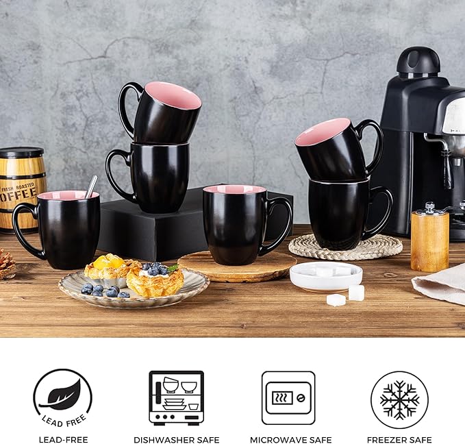 GBHOME 16oz Coffee Mugs Set of 6, Large Ceramic Coffee Mugs for Man, Woman, Dad, Mom, Modern Coffee Mugs Set with handle for Tea/Latte/Cappuccino/Milk/Cocoa. Dishwasher&Microwave Safe,Pink-Ruum Studio Home