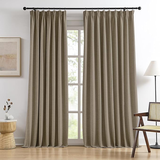 RAIN CITY Extra Wide Blackout Curtains 2 Panels Set,70 Inch Wide Back Tab Pleated Curtains with Hooks Track System,Energy Efficinet Drapes for Dining Room Hoom Office 70x108 in Length,Linen Brown-Ruum Studio Home