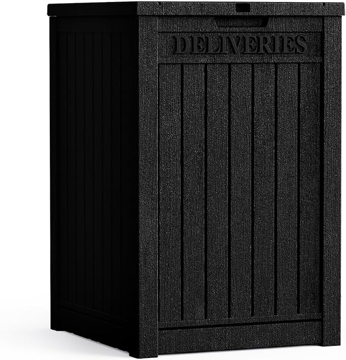 55 Gallon Lockable Resin Deck Box, Waterproof & UV-Resistant Outdoor Storage Box for Cushion Storage and Delivery Box, Black-Ruum Studio Home