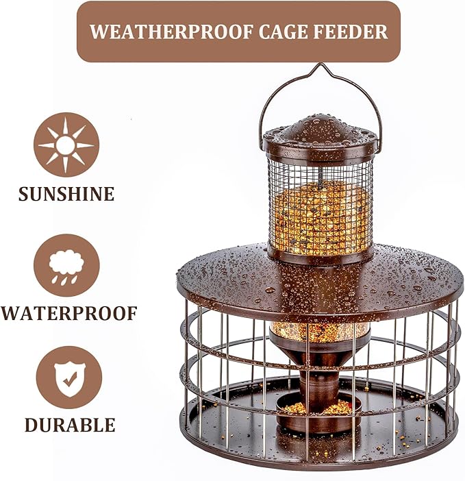 Upgraded Squirrel Proof Bird Feeders, 3Lbs Capacity Caged Bird Feeder, Innovative DIY Starling-Proof, Flexible Adjustment of Grille Size, Caged Seed Tube Feeders Outside Hanging(Copper)-Ruum Studio Home