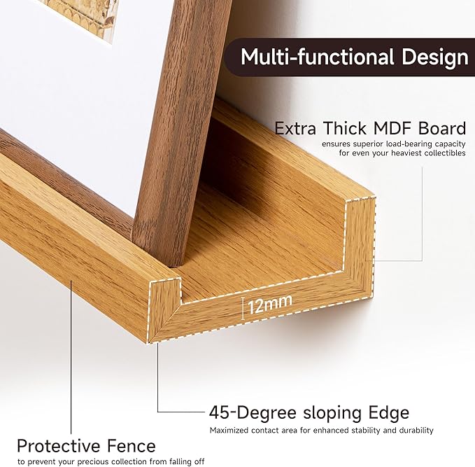 Floating Picture Ledge Shelves for Wall Set of 2, 72 Inches Picture Ledge Shelf with Long Large Nursery Book Shelf for Toys Storage Kids Bookshelf Wall Mounted Living Room Bedroom Decor Frames, Oak-Ruum Studio Home