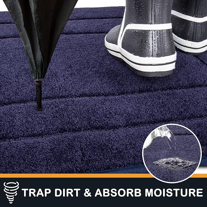 PURRUGS Dirt Trapping Door Mat 34" x 59", Non-Slip/Skid Machine Washable Entryway Area Rug, Dog Doormat, Super Absorbent Welcome Mat for Muddy Wet Shoes and Paws, Navy Blue-Ruum Studio Home