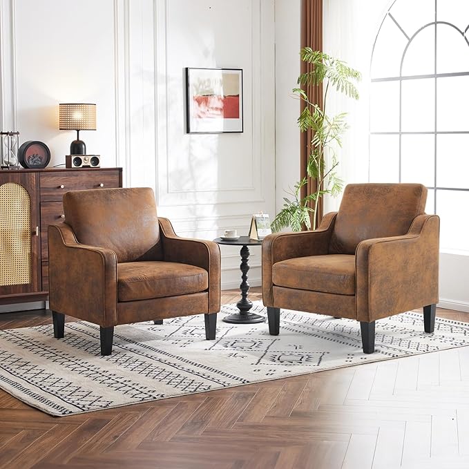 VINGLI Accent Chair for Living Room Chairs Rustic Reading Chair for Bedroom Scooped Arm Chair Mid Century Modern Accent Chairs Upholstered Comfy Chair for Apartment, Waiting Room-Ruum Studio Home