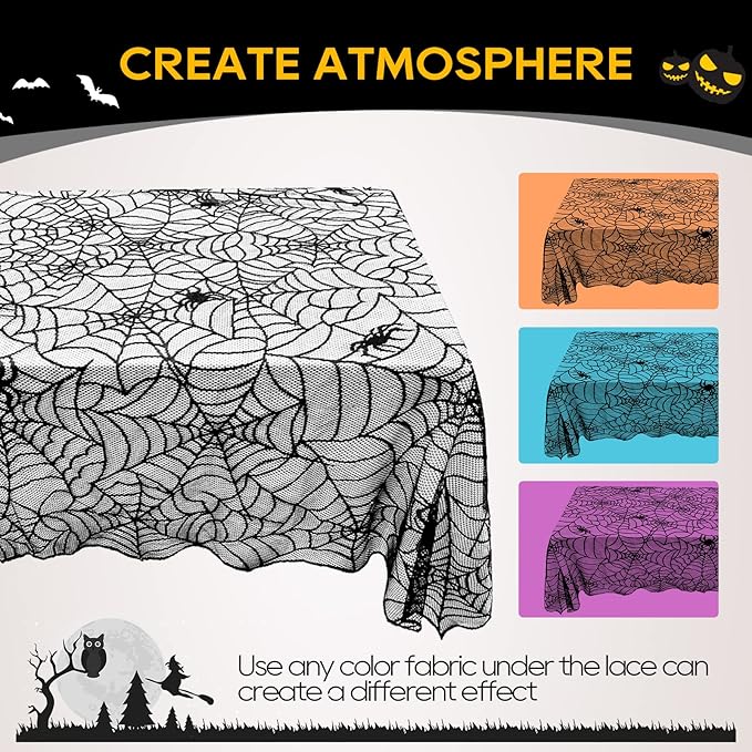 eZAKKA Halloween Table Cloth, 60"x104" Spider Webs Tablecloths Black Tablecloth Lace Fabric Table Cloths Spooky Table Cover for Rectangle Tables for Parties Gothic Halloween Home Decorations-Ruum Studio Home