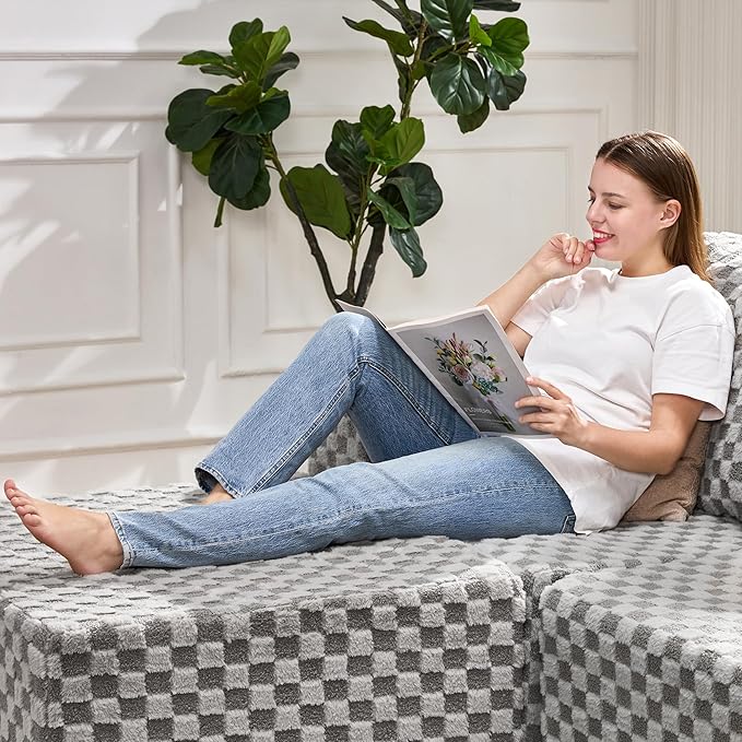 Hobestluk Rectangle Ottoman Memory Foam Footrest for Couch with Removable Cover Large Floor Seating for Adults Ottoman Coffee Table for Living Room, Bedroom or Office (Plush Grey, Footrest)-Ruum Studio Home