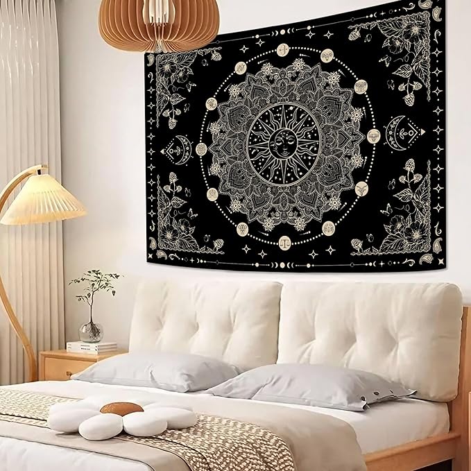 Lunerfex Sun and Moon Mandala Tapestry Boho Tapestry for Bedroom Black and White Tapestries Wall Hanging Living Room Wall Art and Home Decor 60x80-Ruum Studio Home