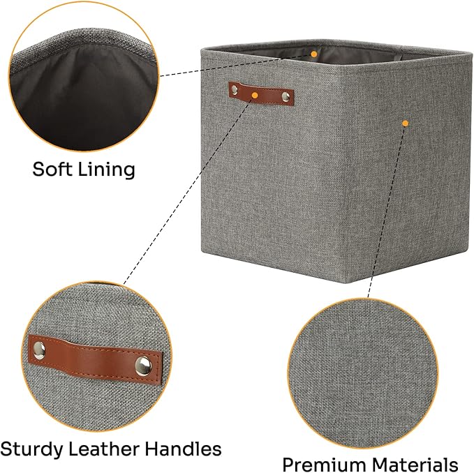 DULLEMELO Cube Storage Boxes,13 inch Fabric Baskets Closet Storage Bins for Home Organization and Storage,Stackale Gift Baskets Empty for Nursery Clothes Toys Kids Storage(Grey)-Ruum Studio Home