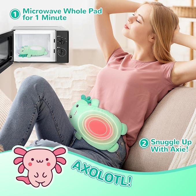 Microwave Heating Pad for Pain Relief, 16" x 11" Microwavable Heating Pads for Cramps, Back Pain, Neck Shoulder, Muscles, Knee, Joints, Natural Heat Pack Moist Heat, Mint Axolotl-Ruum Studio Home