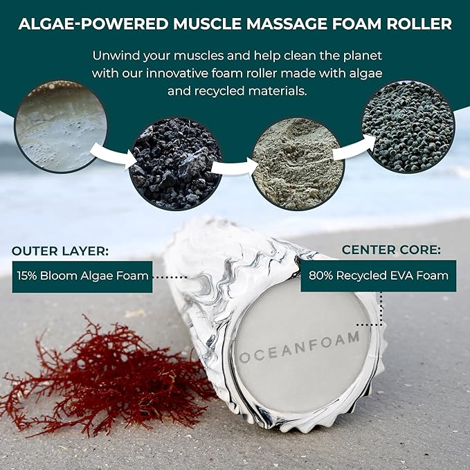 Oceanfoam Tidal Roller - Black Marbled - Muscle Massage Foam Roller for Back Pain & Stretching - Firm and Ergonomic Wide Wave Textured - Yoga, Athletics, & Wellness - Full Size, 20" x 5"-Ruum Studio Home