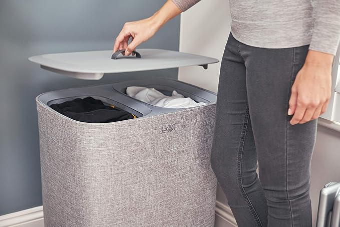 Joseph Joseph Tota 90 liter/23.8 gallon Laundry Hamper Separation Basket with lid, 2 Removable Washing Bags with Handles - Gray-Ruum Studio Home