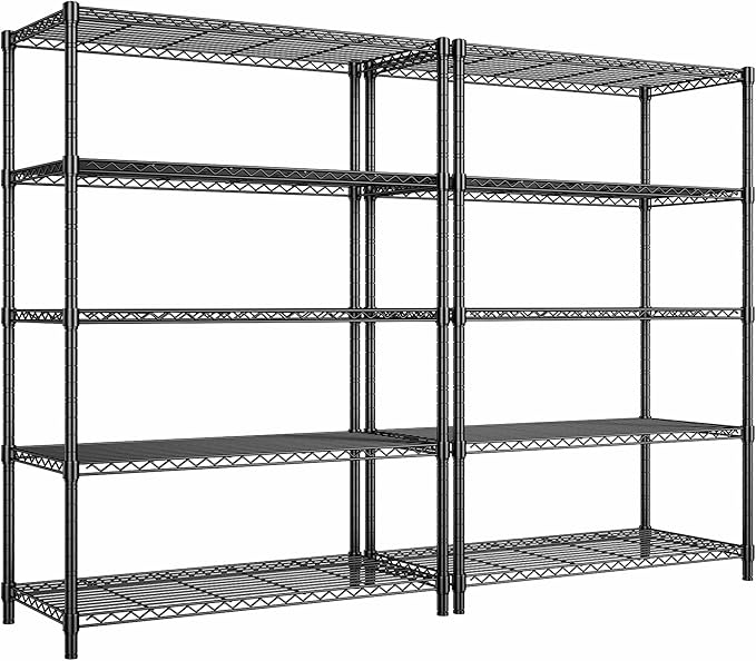 5 Tier Storage Shelves 71"H Wire Shelving Adjustable Metal Shelving,1000LBS Pantry Shelves Sturdy Steel Wire Shelf for Kitchen School Pantry Garage Warehouse ,71"H X35.5"W X13.8"D, Black,2P-Ruum Studio Home