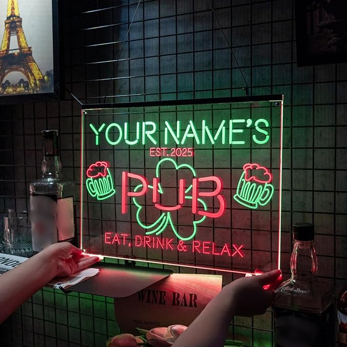Personalized Bar Signs with Your Name for home wall light up with personalized pub name, man cave accessories, beer themed neon customizable lighted sign-Ruum Studio Home