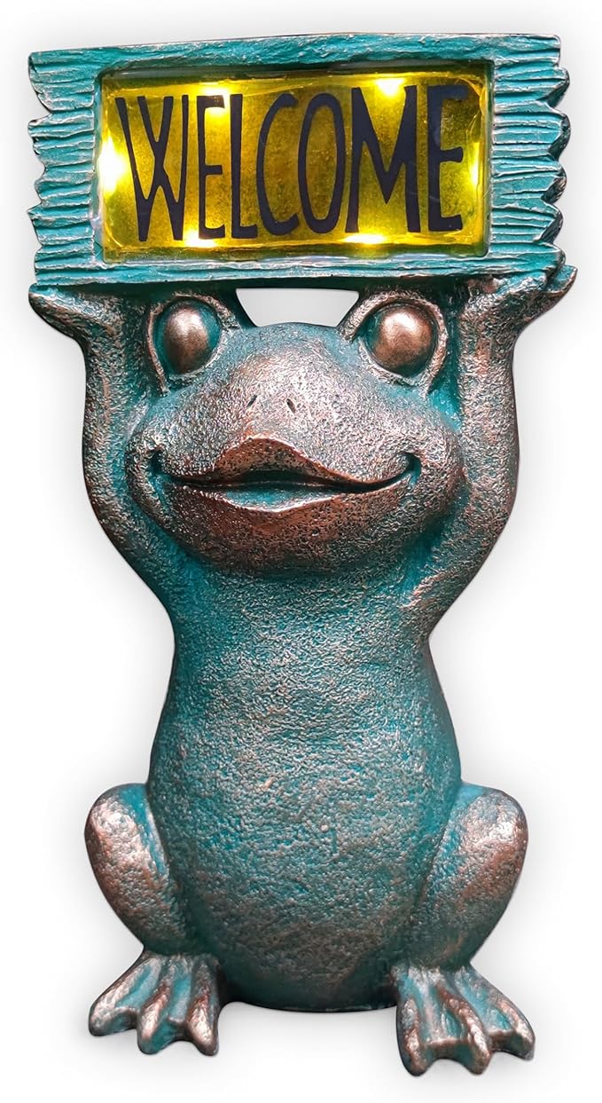 Frog Solar Welcome Garden Statues Outdoor Décor- Frog Figurines Solar LED Light Lawn Ornaments - Yard Decorations for Patio, Balcony, Backyard -Unique House Warming Gifts for Mom-Ruum Studio Home