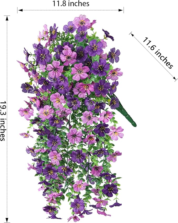 Artificial Faux Hanging Flowers Plants for Spring Outdoor Outside Decoration, 2 PCS Fake Silk Daisy with Eucalyptus UV Resistant Realistic Trailing Vines for Balcony Patio Porch (Darkpurple+Purple)-Ruum Studio Home