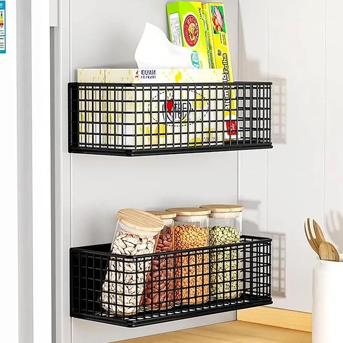 Magnetic Basket Fridge Organizer Wire Bins Pencil Holder Whiteboard Accessories Home Kitchen Organization (White-Low)-Ruum Studio Home