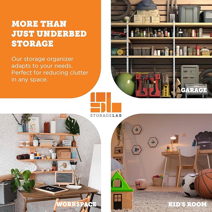 storageLAB Under Bed Storage Containers, Closet Organizers with Sturdy Handles for Clothes, Comforters, and Accessories, Use Under or at the End of the Bed - 2 Pack, Reinforced, Beige-Ruum Studio Home