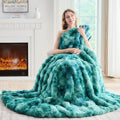 Lotus Karen Faux Fur Throw Blanket Tie-Dye Green-Big Bubble Rabbit Fluff Blanket for Couch,Small Fluffy Fuzzy Cozy Blanket,Thick Furry Plush Shaggy Blankets,50x60 Inches-Ruum Studio Home