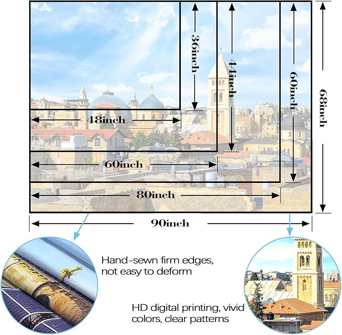 AMM Western Wall Tapestry Jerusalem Old City Church Tapestry for Bedroom Aesthetic Mediterranean Landscape Tapestries Wall Hanging for Living Room Dorm Office 80 x 60 Inch-Ruum Studio Home